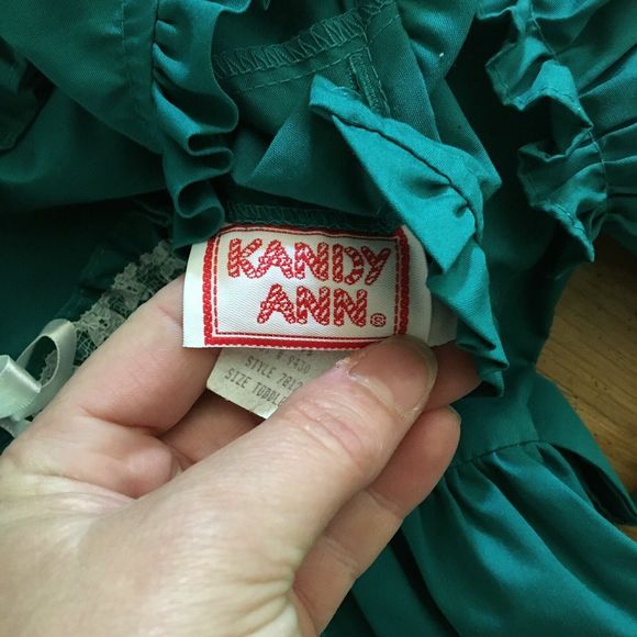 Vintage Kandy Ann Full Circle Dress 2T Teal Green White Lace Ruffle Party - Picture 4 of 7